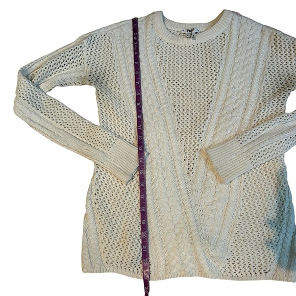 PAIGE long sleeve scoop neck knit crochet sweater merino polyester ivory small - Picture 8 of 9